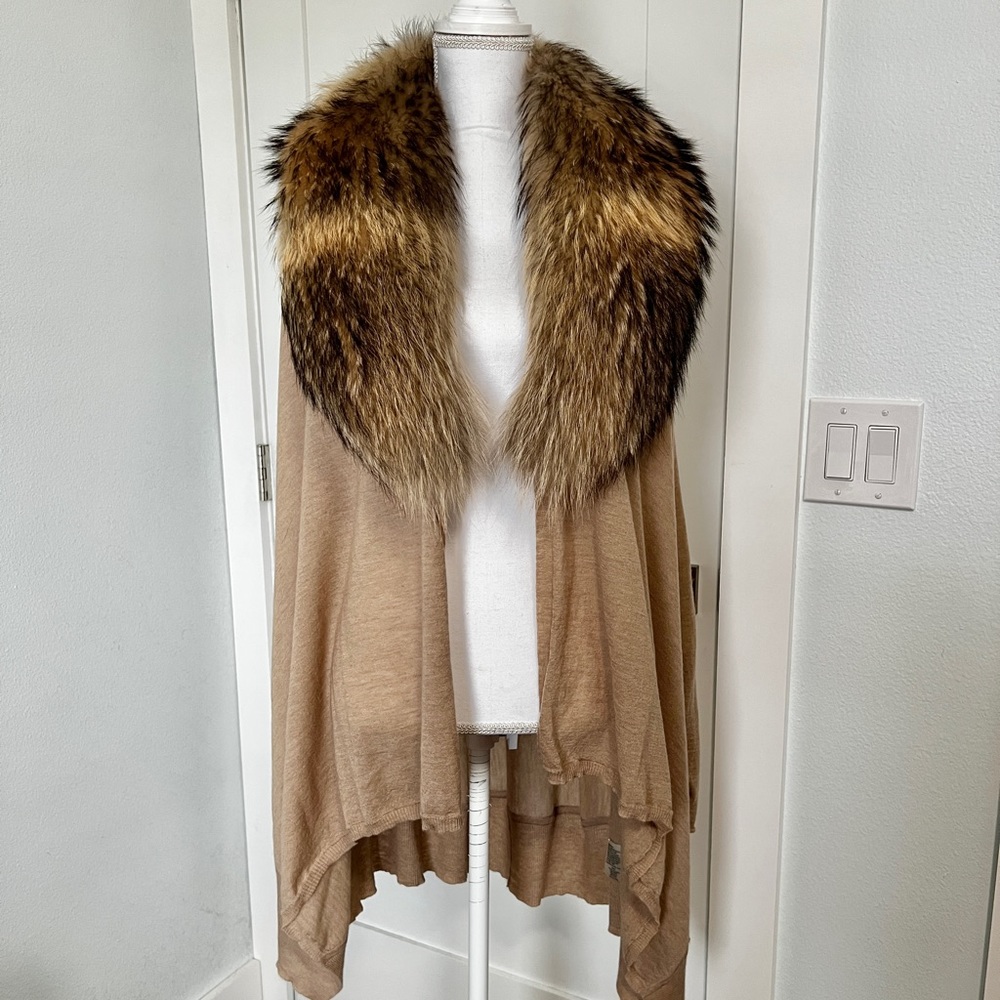 Alice Y Olivia Cashmere Cardigan With Fox Fur Collar